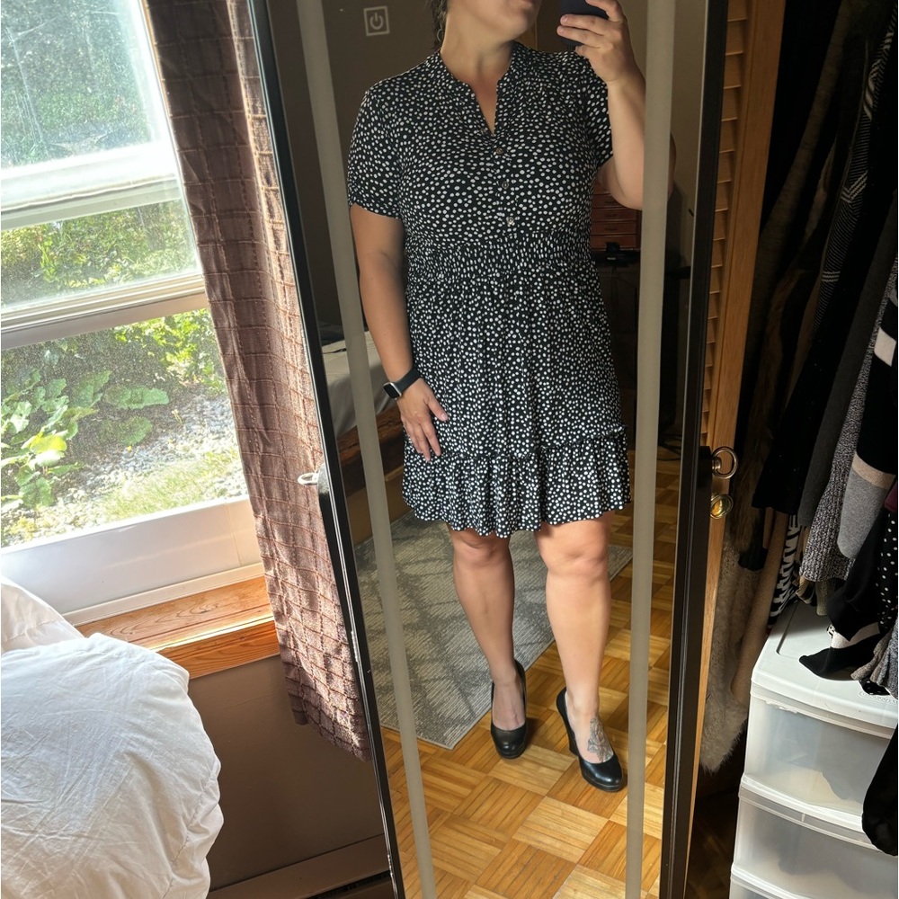 Kate and Lily Black Polka Dot Knee Length Summer Ruffle Dress sz 8 (L)